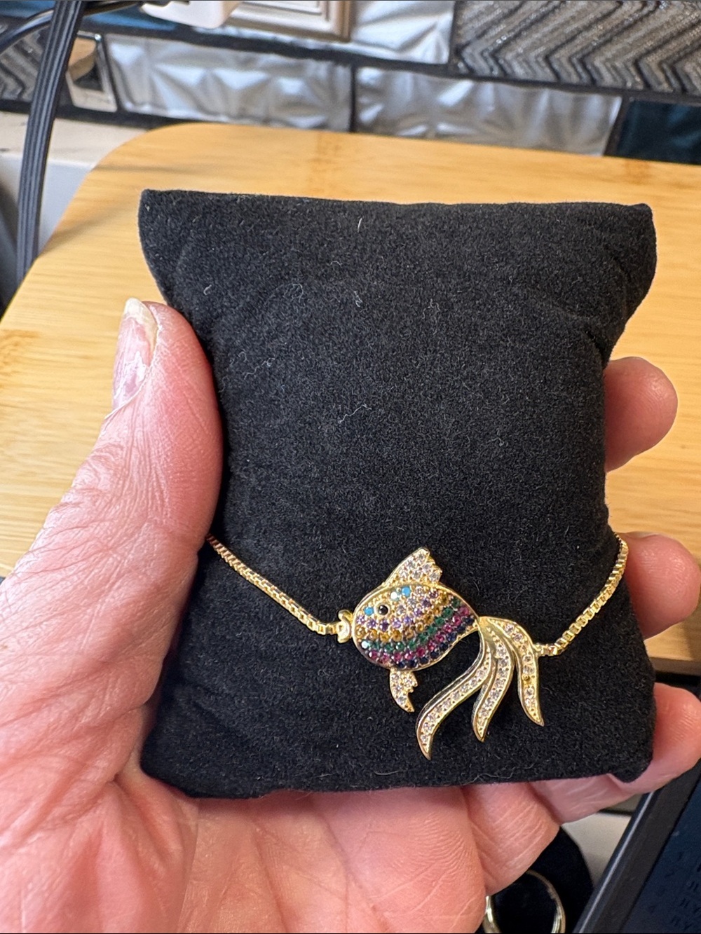Gold-Tone Fish Bracelet with Multicolor Crystal Accents